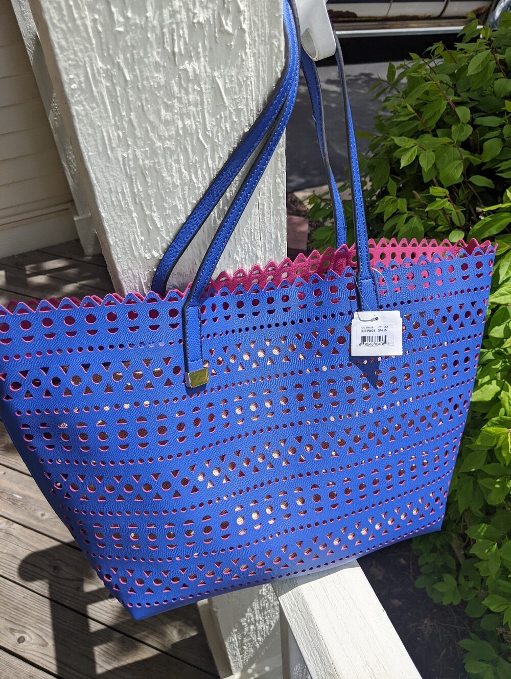 ALDO Cut Out Laser Cut Scalloped Edge Tote Periwinkle/ Fushia
